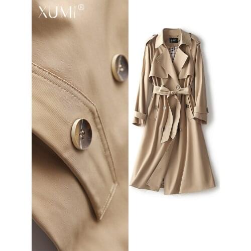 High End Windbreaker Womens 2021 New Spring British Style Medium Length Khaki Small Coat Spring and Autumn Wear