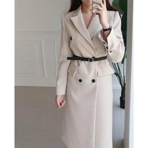 Mid-length Windbreaker Female British Style Autumn 2020 New Korean Wild Long Bandage Suit Collar Jacket Spring Blazer Femme r96
