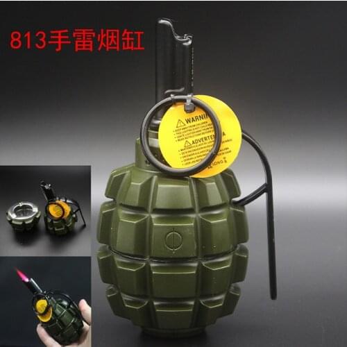 Torch Lighter Grenade Style Model Windproof Gas Lighter with Ashtray Tabletop Decorative Cigarette Accessories (lighter Airless)