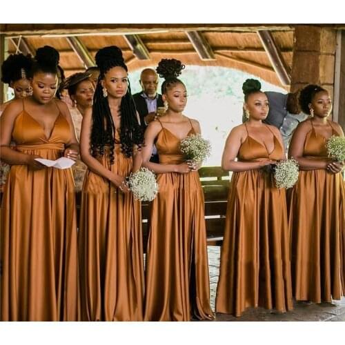 YiMinpwp Brown Bridesmaid Dresses for Black Girl Spaghetti Backless Garden Country Wedding Guest Evening Party Gowns Plus Size