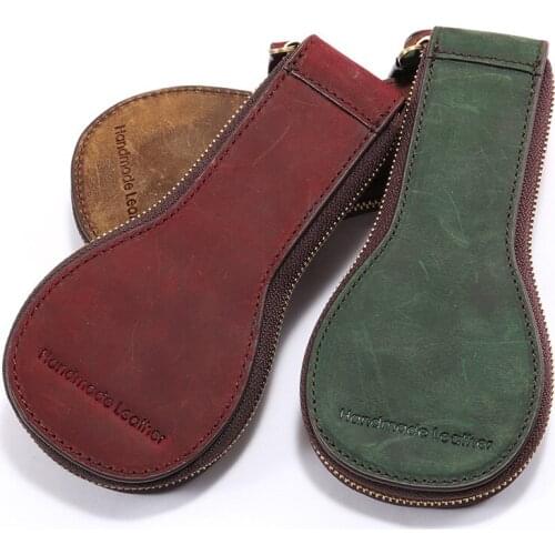 Handmade Red Brown Dark Green Frosted Vintage Leather Watch Protection Storage Bag Travel Zipper Portable Watch Box