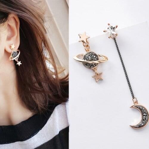 New Korean Earings Fashion Jewelry Star Moon Asymmetric Black Long Earring Drop Pendientes Tassel Wedding Earings For Women
