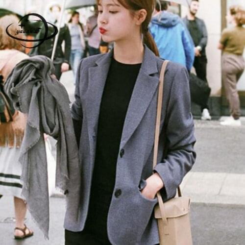 Yauamdb Women Blazers 2018 Spring Xs-2xl Cotton Female Suit Jackets Clothing Pockets Notched Loose Casual Ladies Clothes Y145