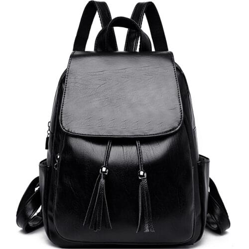 Women Quality PU Leather Backpacks Vintage Tassel Female Shoulder Bag Travel Rucksack Casual School Pack For Teenager Handbags