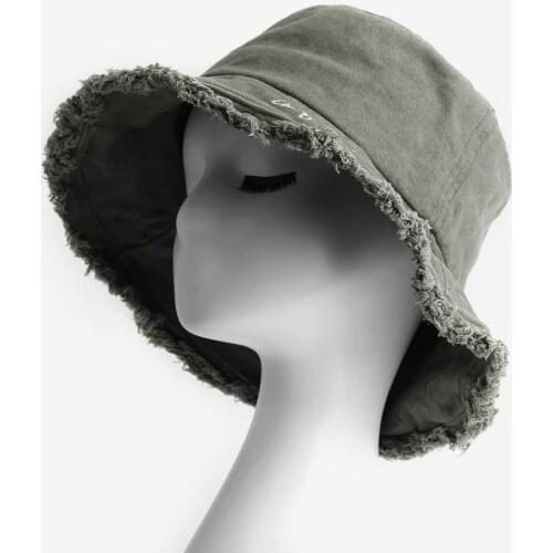 Women Solid Cotton Twill Bucket Hat Letter Embroidery Hat Washed Fisherman Hat Sun Prevent Embroidered Black Khaki Mustard Hat