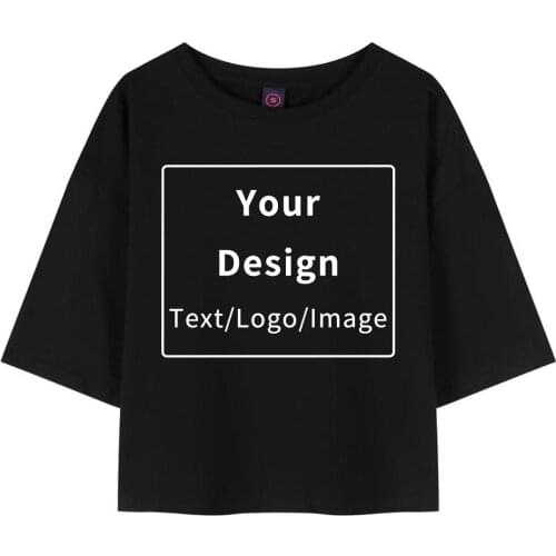 Custom Your Own Design Big Printing Crop Top T Shirt Women Round Neck Cotton Short Sleeve T-Shirts Summer Female Streetwear