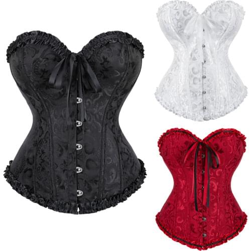 Women Sexy Corsets and Bustiers Tops Plus Size Vintage Flower Overbust Lace Up Corset Gothic Satin Lingerie Corselet S-6XL