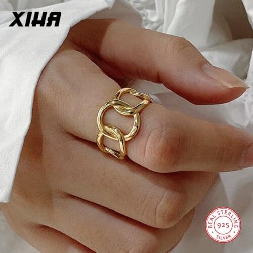 Chain Link Gold Color Ring for Women 925 Sterling Silver Rings Minimalistic 2019 Resizable Cuban Link Adjustable Ring