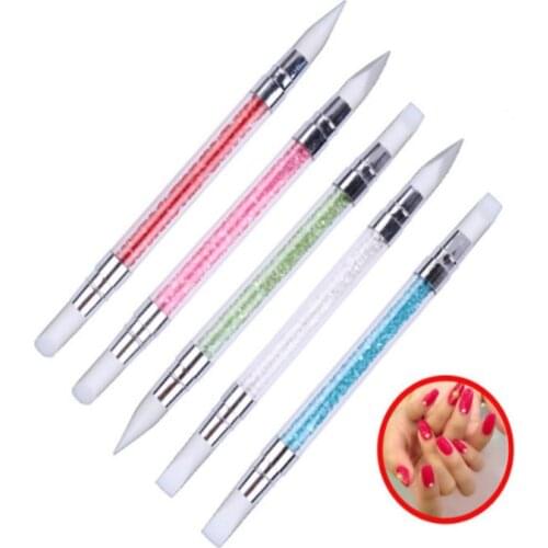 5pcs Silicone Brush Set Acrylic Rod Painting Pencil Rhinestone Silica Dual Head DIY Dotting Nail Art Pen Sculpture Acrylic Strap