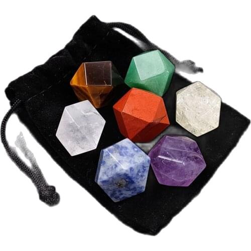 7 Chakra Natural White Crystal Polyhedron Cut Healing Reiki Symbol Energy Meditation