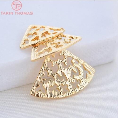 4PCS 25x30 MM 24K Gold Color Brass Triangle Earrings Charms Pendants High Quality Diy Jewelry Accessories Wholesale