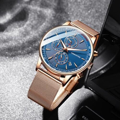 Men Watch 30m Waterproof Mens Watches Top Brand Luxury Steel Watch Chronograph Male Clock Rose gold Saat relojes hombre GRMONTRE