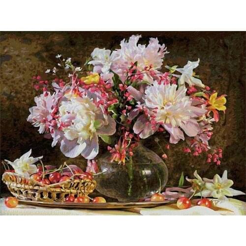 Flowers European Style Printed Fabric 11CT Cross Stitch Embroidery Full Kit DMC Threads Handicraft Sewing Painting Different