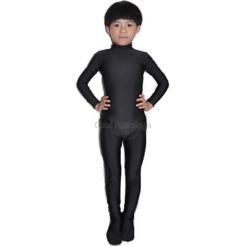 Kid Children Black Unisex Spandex dancewear Zentai Costume Leotard Unitard No Hood & Hands