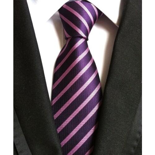 8cm Designer Classic Tie High Quality Mens Woven Necktie with Purple Stripes