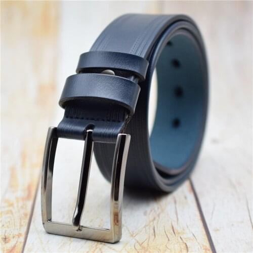 Mens Belt Alloy Pin Buckle Genuine Leather Belt for Men Black/coffee/blue/green/red/purple 3.8CM Width Trouser Belt for Jeans