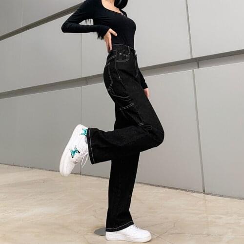 Y2K Jeans For Girls Fashion Stylish Black Straight Vintage High Waist Womens Denim Pants Trouser Frmale Capris Streetwear