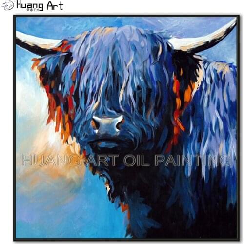 Newest Handmade Modern Handsome Bull Head Oil Painting on Canvas Wall Painting for Room Decor Cow Animal Oil Picture Art Gift