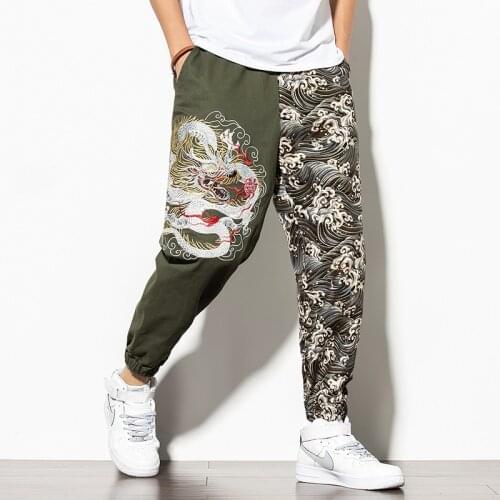 Chinese Dragon Embroidery Pants Men Jogger Streetwear Joggers Men Pants Hip Hop Sweatpants Trousers Men Pants 2019 New KK3279