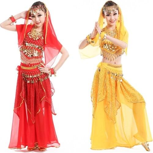 5pcs Set Children Belly Dance Costume Set Stage Performance Belly Dancing Clothes for girls India dance Bollywood