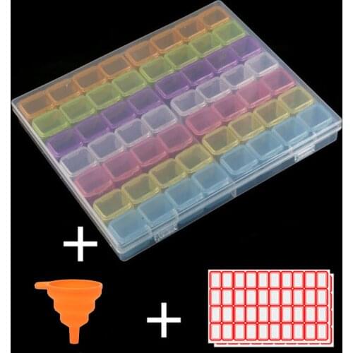 Storage Box 56/28 Cells Plastic Stickers Funnel Sets for Diamond Painting Embroidery Accessories Tools Container Box Holder