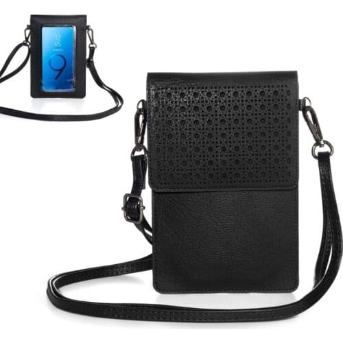 Premium Touch Screen Leather Phone Purse with Clear Window Pocket Shoulder Strap Small Crossbody Bag Women Girls Wallet Pouch