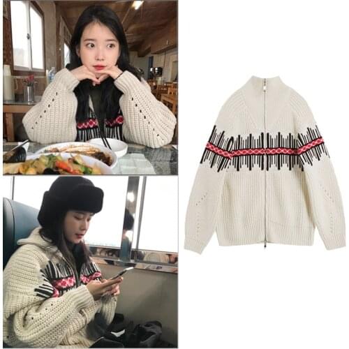 Kpop IU Lee Ji Eun 2021 korean Knitted Cardigan Sweater Women warm streetwear Harajuku Thick clothes female turtleneck Jacket