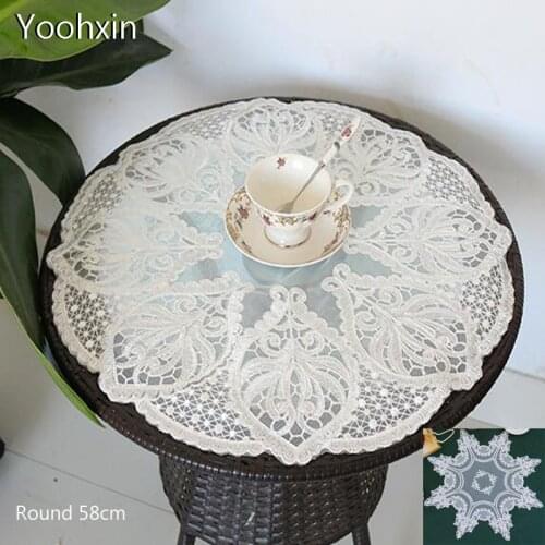Luxury Lace round Embroidered table cover cloth towel gold white tablecloth Christmas wedding birthday party home decor