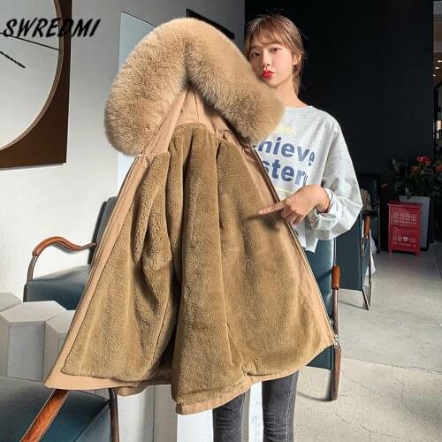 SWREDMI Fashion Winter Coat Women Warm Parkas Fur Linging Female Jacket Loose Padded Clothes Snow Wear Big Pockets Coats