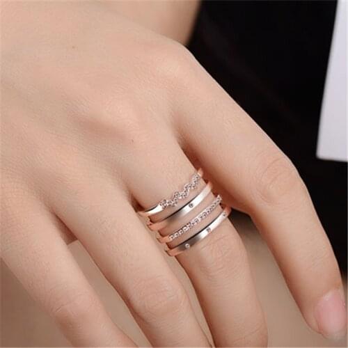Fashion Crystal Open Rings Multilayer 925 Sterling Silver Ring For Women Wedding Jewelry Bijoux jz236