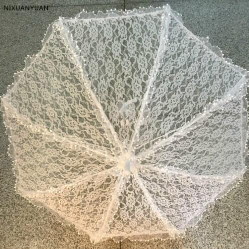 Fashion Sun Umbrella Cotton Embroidery Bridal Umbrella White Battenburg Lace Parasol Umbrella Wedding Umbrella Decorations