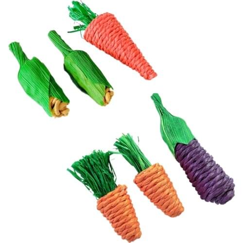 Hamster Rabbit Chew Toy Set Bite Grind Teeth Toys Corn Carrot Eggplant Rattan Woven Balls For Molar Toys Pet Tooth Cleaning Tool