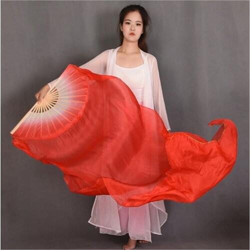 New Girls Women Real Silk Veil Belly Dancing Show Props Handmade Silk Dance Fan Pairs White Start Customized Color 120cm 150cm