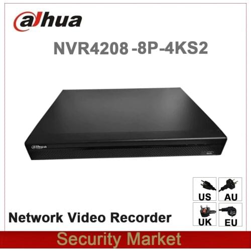 Original dahua English Version NVR4208-8P-4KS2 8 Channel 1U 8PoE 4K&H.265 Lite Network Video Recorder