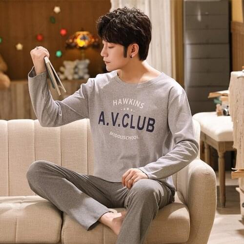 Mens Pajama Sleep Tops Men Pajamas Men pajamas Sleepwear Spring Autumn cottonThin Youth Large Size Loose Home Service Suit 3XL