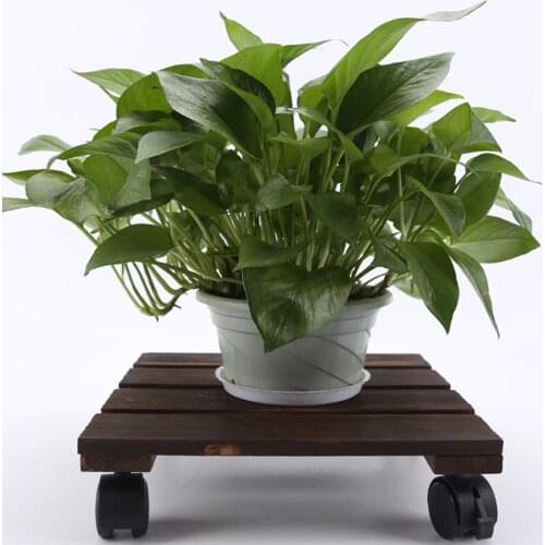 Plant Stand Caddy Dolly Square Planter Wooden Trolley Tray Mover With Wheels