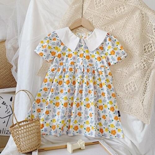 Girls Flowers Casual Dress 2021 Summer Baby Kids Floral Sweet Party Dresses Vestidos Children Korean Style Costumes 2-6 Years