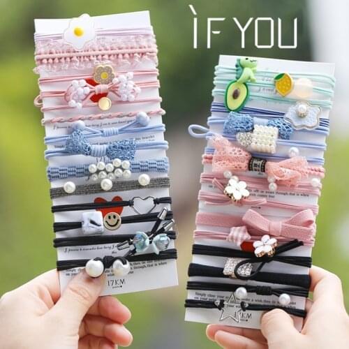 IF YOU New Women Girls Basic Knot Pearls Elastic Hair Bands Pink Scrunchies Ponytail Holder Headbands Hair Accessories Set Gift