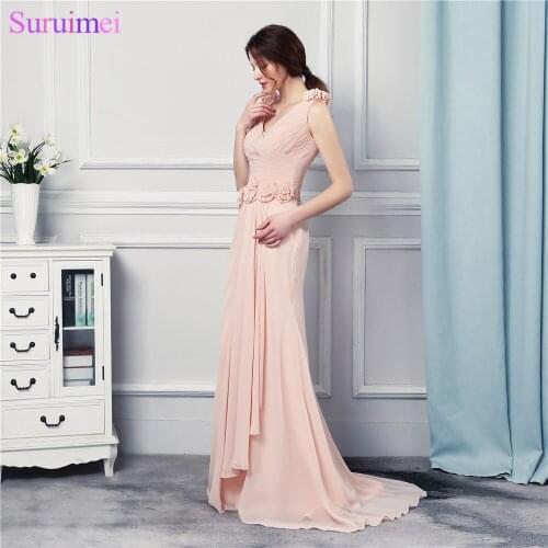 Pink Mermaid Prom Dresses With Handmade Flowers Gorgeous Long Prom Gown Zippered Back Cheap Under 100