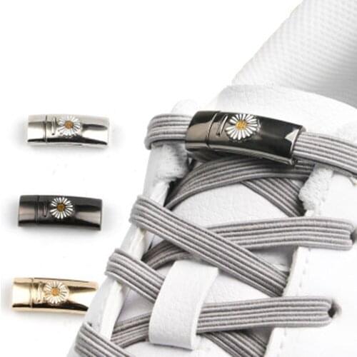 1 Set Little Daisy Metal Magnetic Buckle Lace Up Cartoon Print Shoe Laces Men Women Lace Up Canvas Sports Sneakers