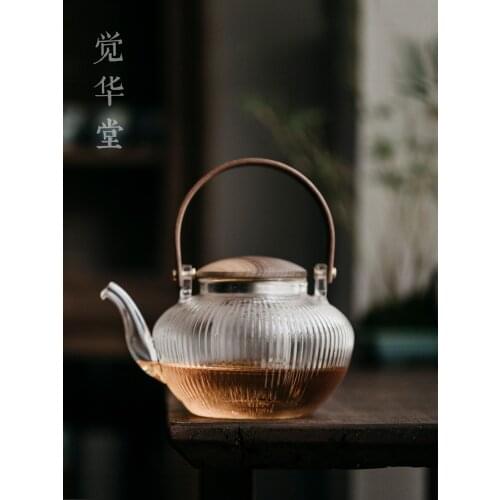Glass Handle Teapot Filter Flower Warmer Large Capacity Kitchen Teapot Lid Wooden Te Verde Chino Chinese Teaware Infuser DL60CH