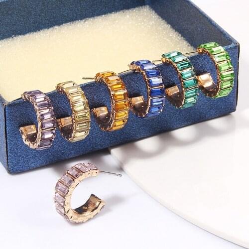 Vintage Colorful Rhinestone Small Hoops Earrings Skinny Rainbow Boho Classic Minimal Charming Earrings Stud Thin Hoops Gift