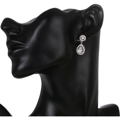 SLBRIDAL Trendy Bijoux Anti-allergic Girl Fashion Cubic Zircon Earring WaterDrop CZ Earring Women Dangle Bridal Wedding Earring