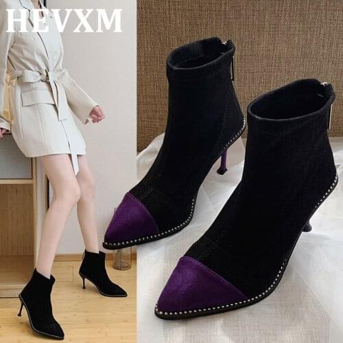 Autumn Stiletto Thin High Heels Pointed Toe Faux Leather Zipper Style Sexy Martin Boots Ankle Women Boots fur boots short boot