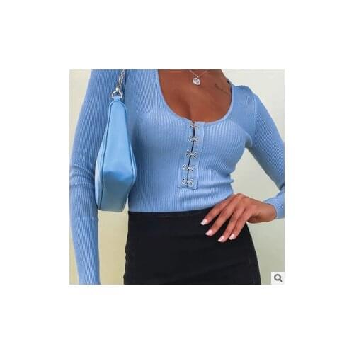 Women rompers Basic Bodycon Bodysuits Casual Long Sleeve Central Clasp Rib Knit solid color Slim Fit Leotard Tops Pit cloth