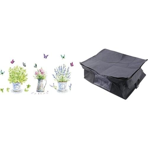 1 Pcs Flower Potted Butterfly Wall Sticker & 3 Pcs Storage Bag Clothes Bag Non Woven Fabric Storage Box with Handles