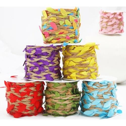 10M/lot Colorful Artificial Leaves Weaving Hemp Jute Rope for Home Wedding Decoration DIY Craft Gift Fake Flower Bouquet Packing
