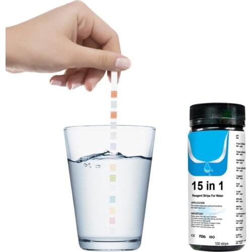 100pcs/bottle 15-in-1 Drinking Water Test Strips Household Aquariums Swimming Pools Spas PH Chlorine Hardness Test Strips