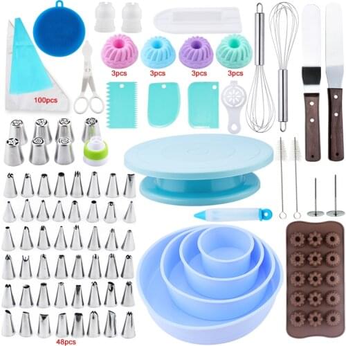 193 Pcs/set Cake Decration Set Round Cake Silicone Mold Cake Turntable Rotating Cake Decorating Tools Pastry Nozzles