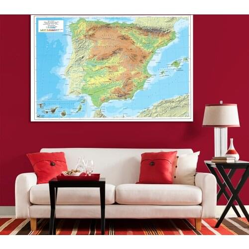 225*150 Cm The Spain Topographic Map In Spanish Non-woven Canvas Painting Large Poster Wall Home Decoration School Supplies